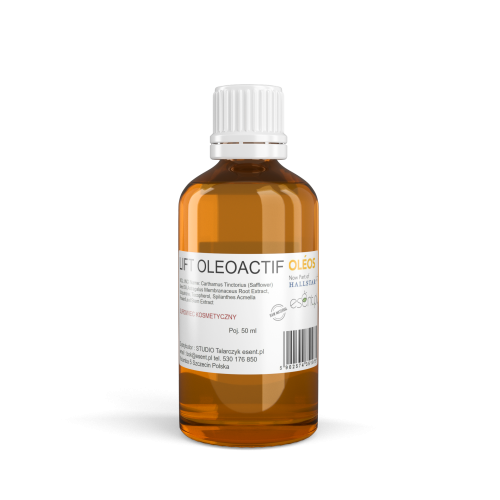 Na zdjęciu brązowa buteleczka o pojemności 50 ml. z preparatem Lift Oleoactif.